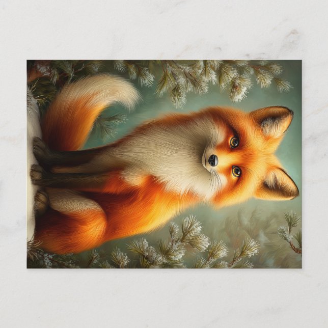Cartão Postal Red fox in winter forest (Frente)