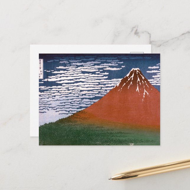 Cartão Postal Red Fuji, Aka Fujiyama Volcano Katsushika Hokusai (Frente/Verso In Situ)