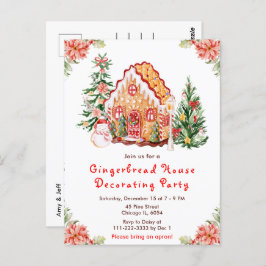 Cartão Postal Red Gingerbread House Decorating Party