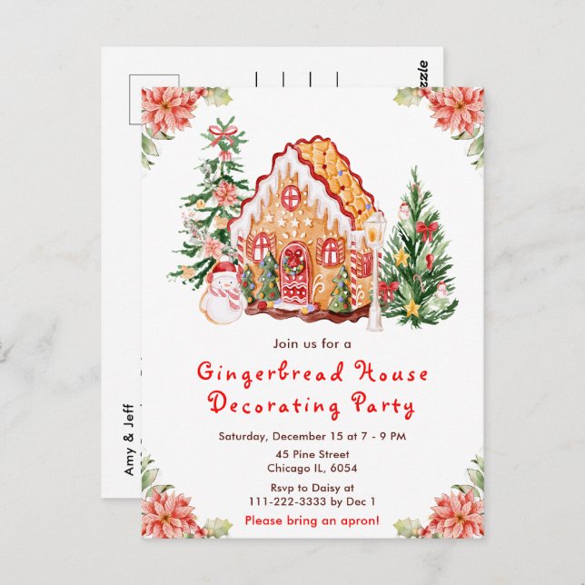 Cartão Postal Red Gingerbread House Decorating Party (Frente/Verso)