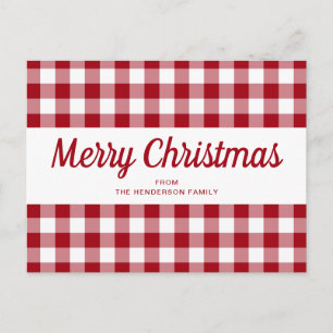 Cartão Postal Red Gingham Felry Script de Natal