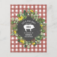 Red Gingham Pig Burlap Floral Birday Churrasco