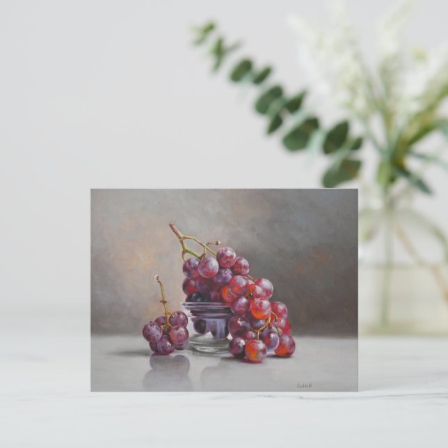 Cartão Postal Red Grapes Still Life - from Original Oil Painting (Em pé/Frente)