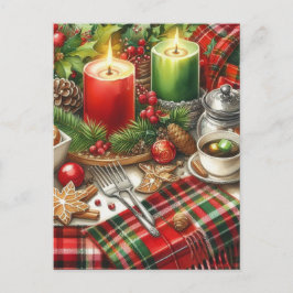 Cartão Postal Red & Green Candlelight with Cookies Christmas