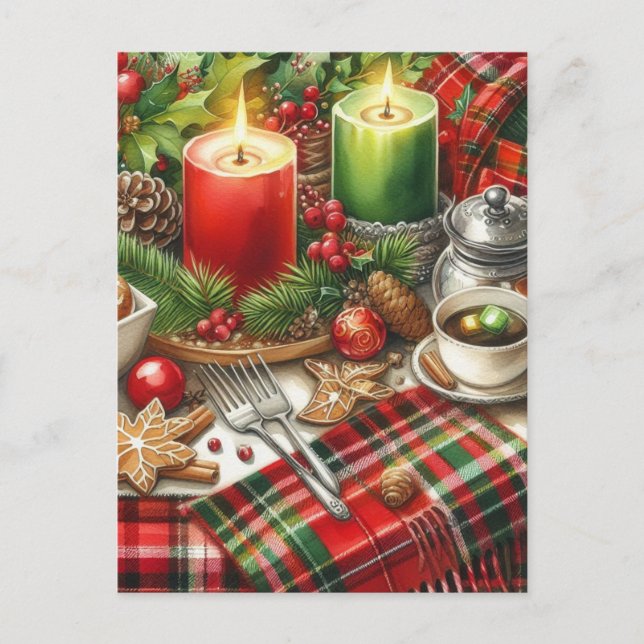 Cartão Postal Red & Green Candlelight with Cookies Christmas (Frente)