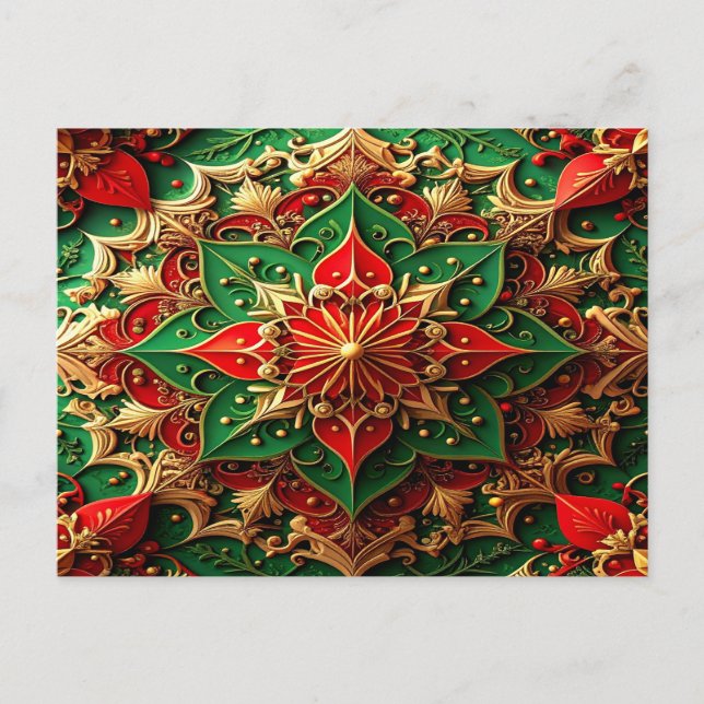 Cartão Postal Red Green Decorative Holiday Postcard (Frente)