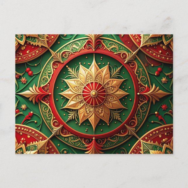Cartão Postal Red Green Decorative Holiday Postcard (Frente)