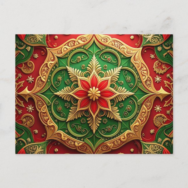 Cartão Postal Red Green Decorative Holiday Postcard (Frente)