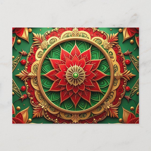 Cartão Postal Red Green Decorative Holiday Postcard (Frente)