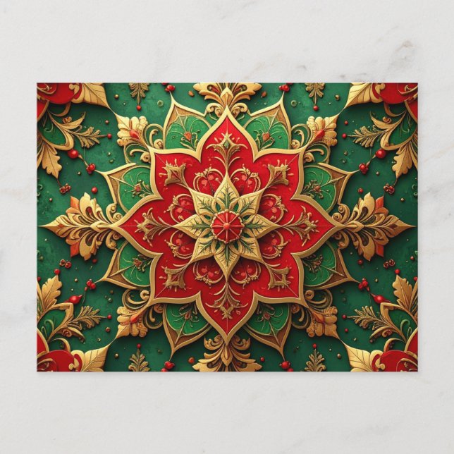 Cartão Postal Red Green Decorative Holiday Postcard (Frente)