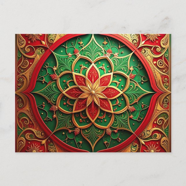 Cartão Postal Red Green Decorative Holiday Postcard (Frente)