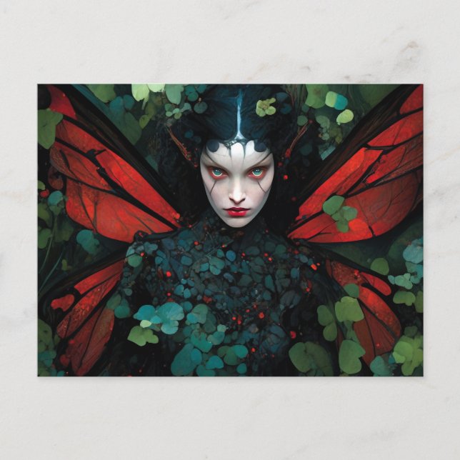 Cartão Postal Red Green Fairy Fantasy Art (Frente)