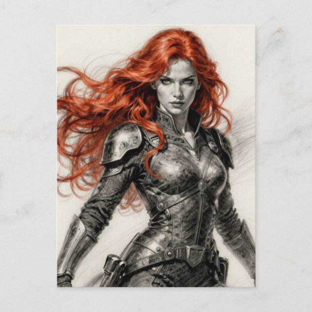 Cartão Postal Red haired warrior woman  (Frente)