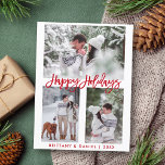 Cartão Postal Red Happy Holidays 3 Foto do Script de Pincel Mode<br><div class="desc">Cartão-postal de 3 Feriados Felizes do Script de Pincel Moderno</div>