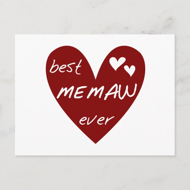 Cartão Postal Red Heart Best Memaw Ever T-shirts e presentes (Frente)