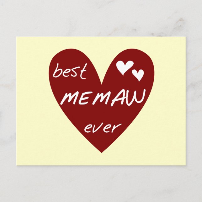 Cartão Postal Red Heart Best Memaw Ever T-shirts e presentes (Frente)