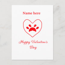 Red heart dog cat paw happy Valentine's day name