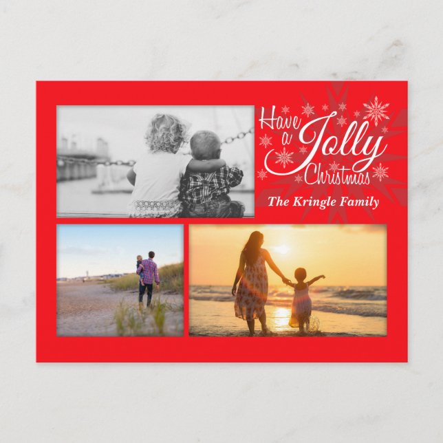 Cartão postal Red Jolly Christmas Snowflake (Frente)