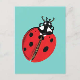 Cartão Postal Red Lady Bug Boa Sorte Embaixadora Ilustração
