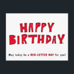 Cartão Postal Red-Letter Day Funny Happy Birthday Cartoon<br><div class="desc">Um dia de letras vermelhas é uma expressão para um dia especial. E um aniversário é certamente um dia especial. Você conhece alguém que está prestes a comemorar um aniversário? Você gostaria de um cartão postal de cartoon engraçado para enviar a essa pessoa? Sim? Tudo bem! Dê uma olhada neste....</div>