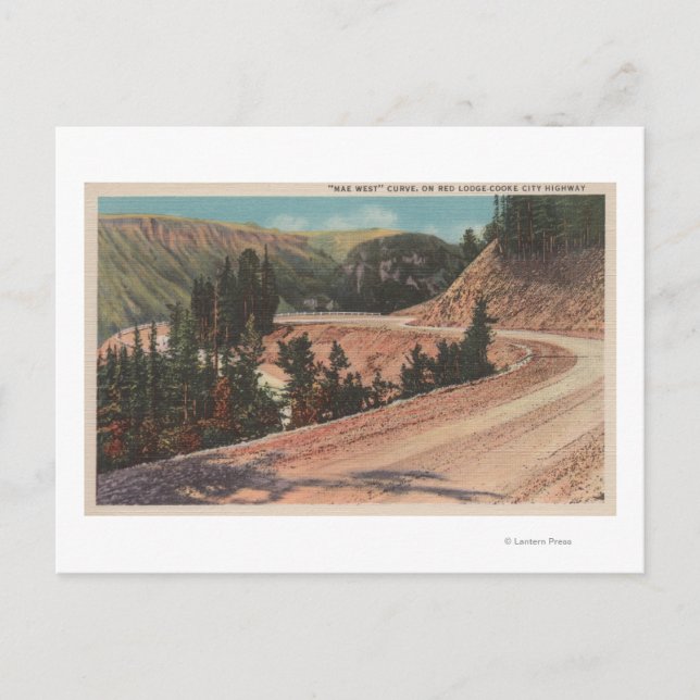 Cartão Postal Red Lodge, MT - Vista da Curva de Mae West (Frente)