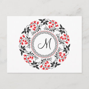 Cartão Postal Red May lily ring Personalizado Monograma Inicial