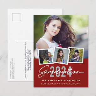 Cartão Postal Red Modern Na moda A Qualquer Ano Graduação 4 Fo
