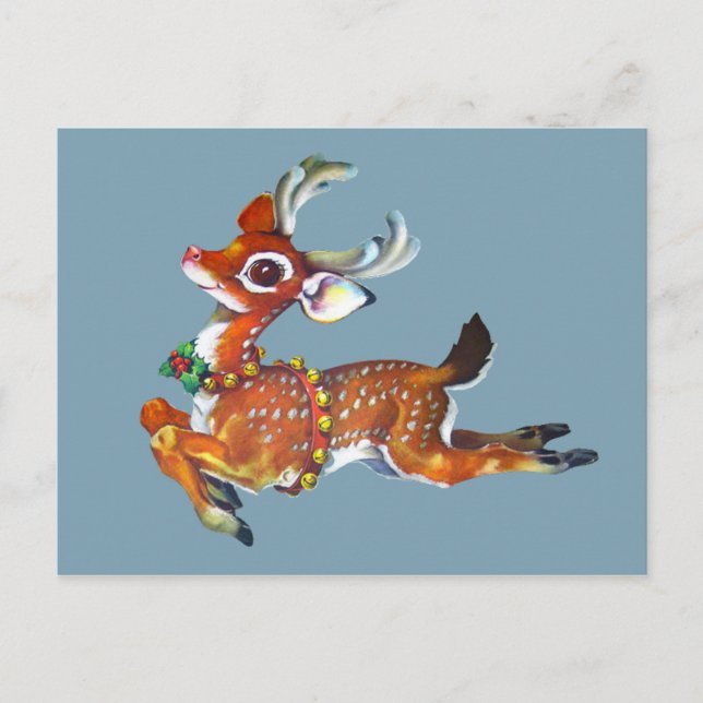Cartão Postal Red Nose Reindeer Vintage Art (Frente)