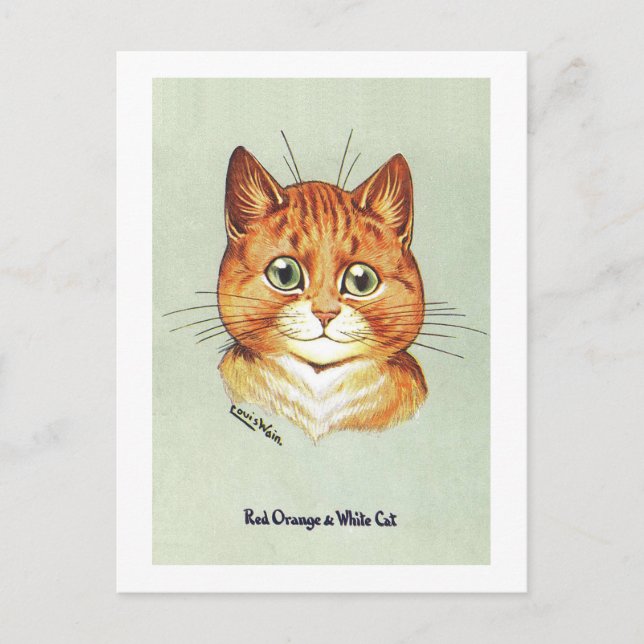 Cartão Postal Red Orange & White Cat, Louis Wain (Frente)