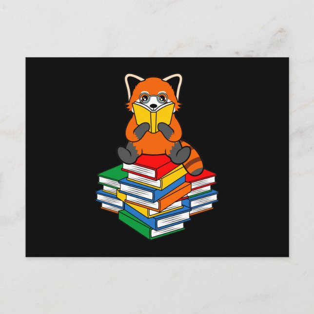 Cartão Postal Red Panda Lendo Livros Pet Animal Pandas Lov (Frente)