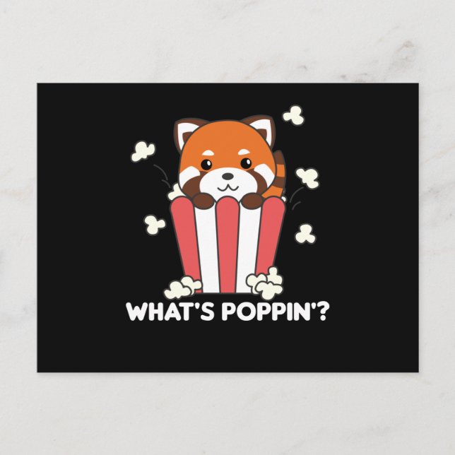 Cartão Postal Red Panda Popcorn Whats Poppin Funny (Frente)