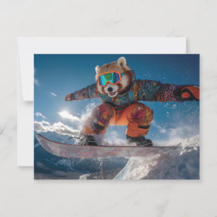 Cartão Postal Red Panda Snowboard num Fato de Neve Colorido