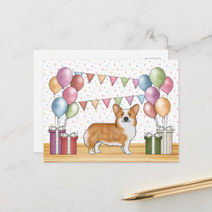 Cartão Postal Red Pembroke Welsh Corgi Colorido Pastel Aniversár
