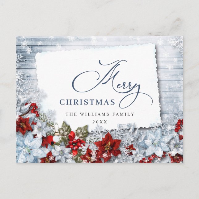 Cartão Postal Red Poinsettia Holly Russo Natal Saudação Pos (Frente)