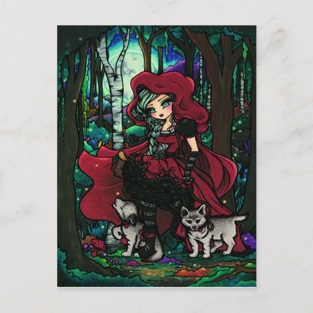 Cartão Postal Red Riding Hood Fairytale Art Postcard (Frente)