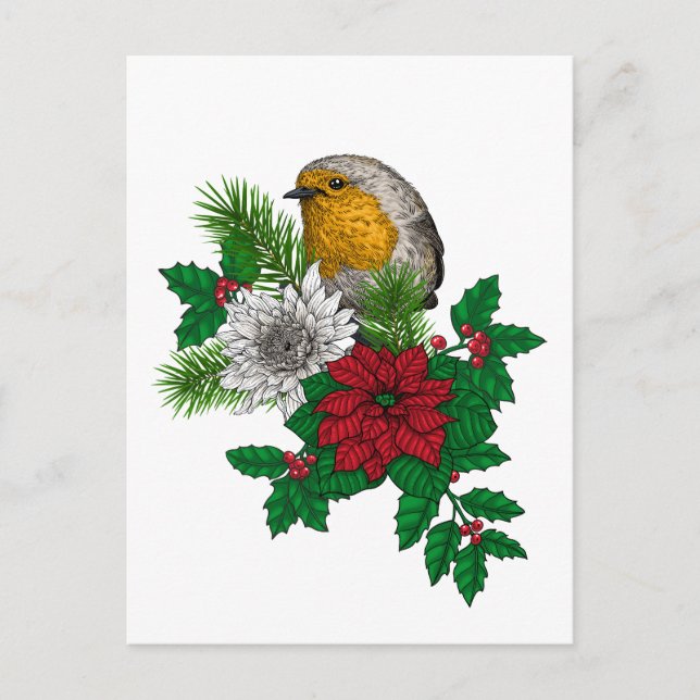 Cartão Postal Red robin sobre decoração de Natal (Frente)