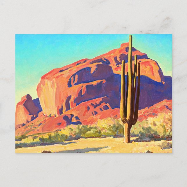 Cartão Postal Red Rocks and Cactus, 1945 por Maynard Dixon (Frente)