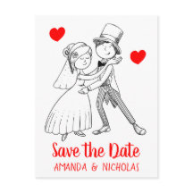 Red Save the Date Wedding Cartoon Node Groom