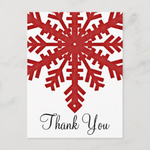 Cartão Postal Red Snowflake Winter Season Obrigado Postcards