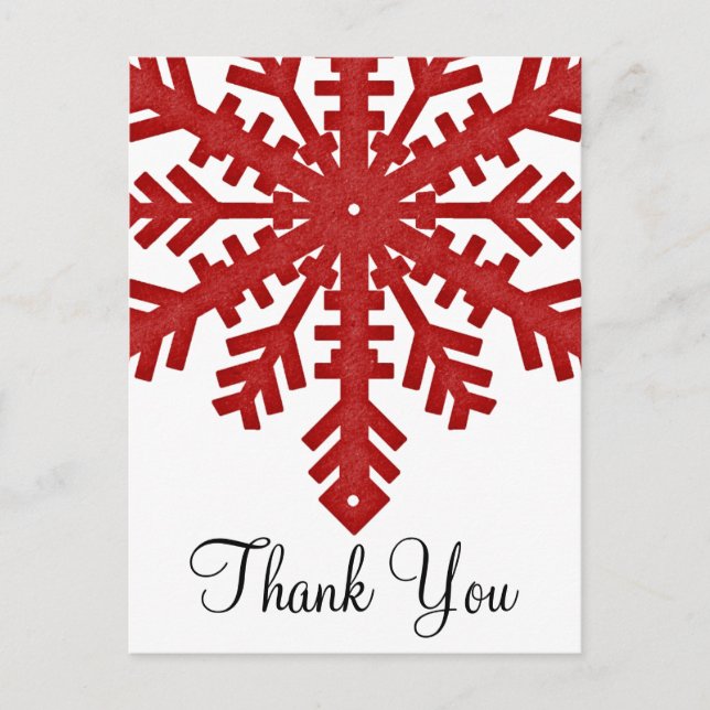 Cartão Postal Red Snowflake Winter Season Obrigado Postcards (Frente)