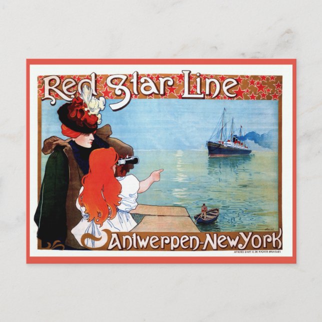 Cartão Postal Red Star Line Antwerp-New York (Frente)