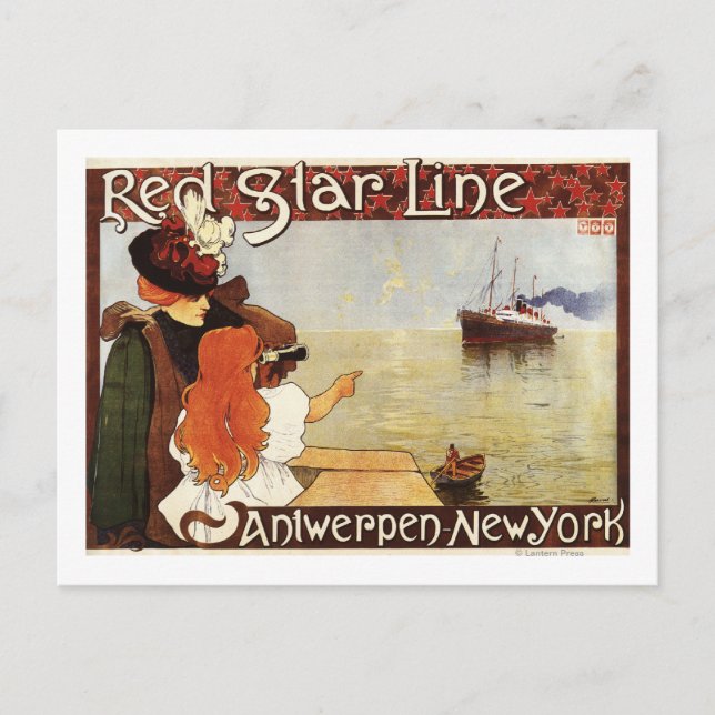 Cartão Postal Red Star Line Cruises para Nova York Promo Poster (Frente)