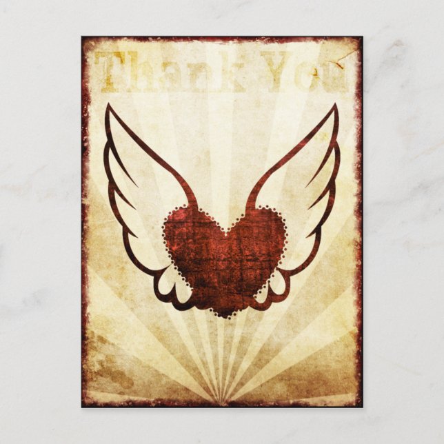 Cartão Postal Red Tattoo WingHeart Obrigado Cartão-Postal (Frente)