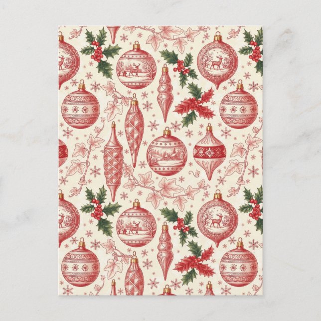 Cartão Postal Red Toile Chinoiserie Christmas Ornaments (Frente)