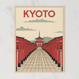 Cartão Postal Red Torii Gates em Quioto retrô
