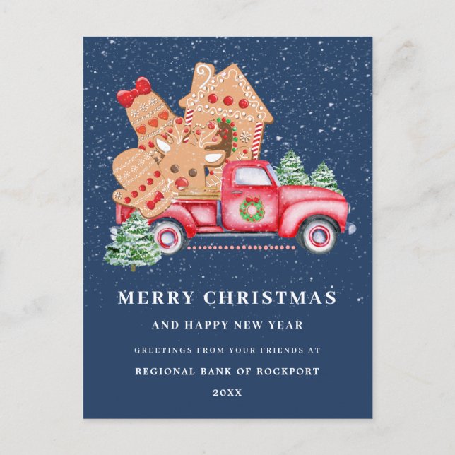 Cartão Postal Red Truck Gingerbird Cookie Natal corporativo (Frente)