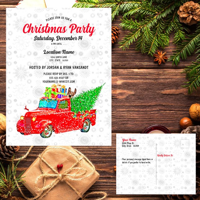 Cartão Postal Red Truck White Snow Tree Party Xmas (Criador carregado)