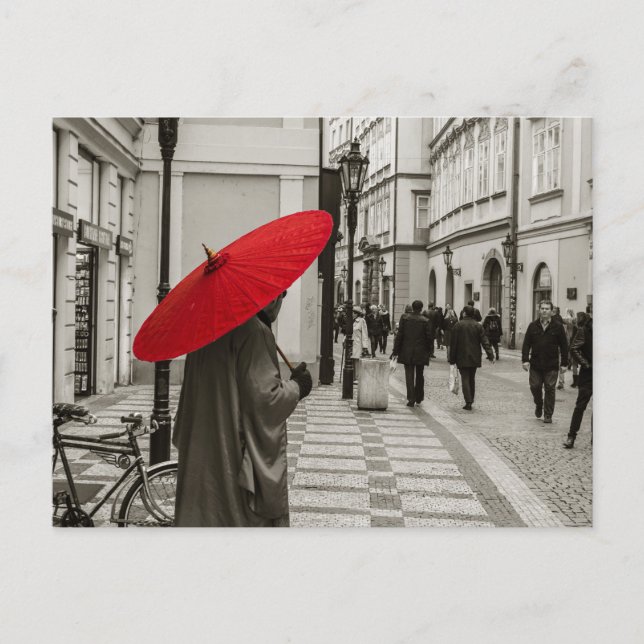 Cartão Postal Red Umbrella Black and White Photoshop (Frente)