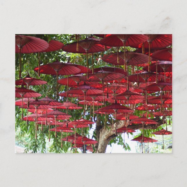 Cartão Postal Red Umbrellas in the Sky - Asian Postcard (Frente)