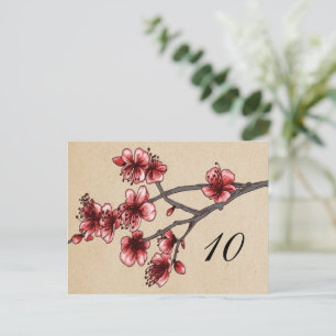 Cartão Postal Red Vintage Cherry Blossoms Número da tabela Cartã